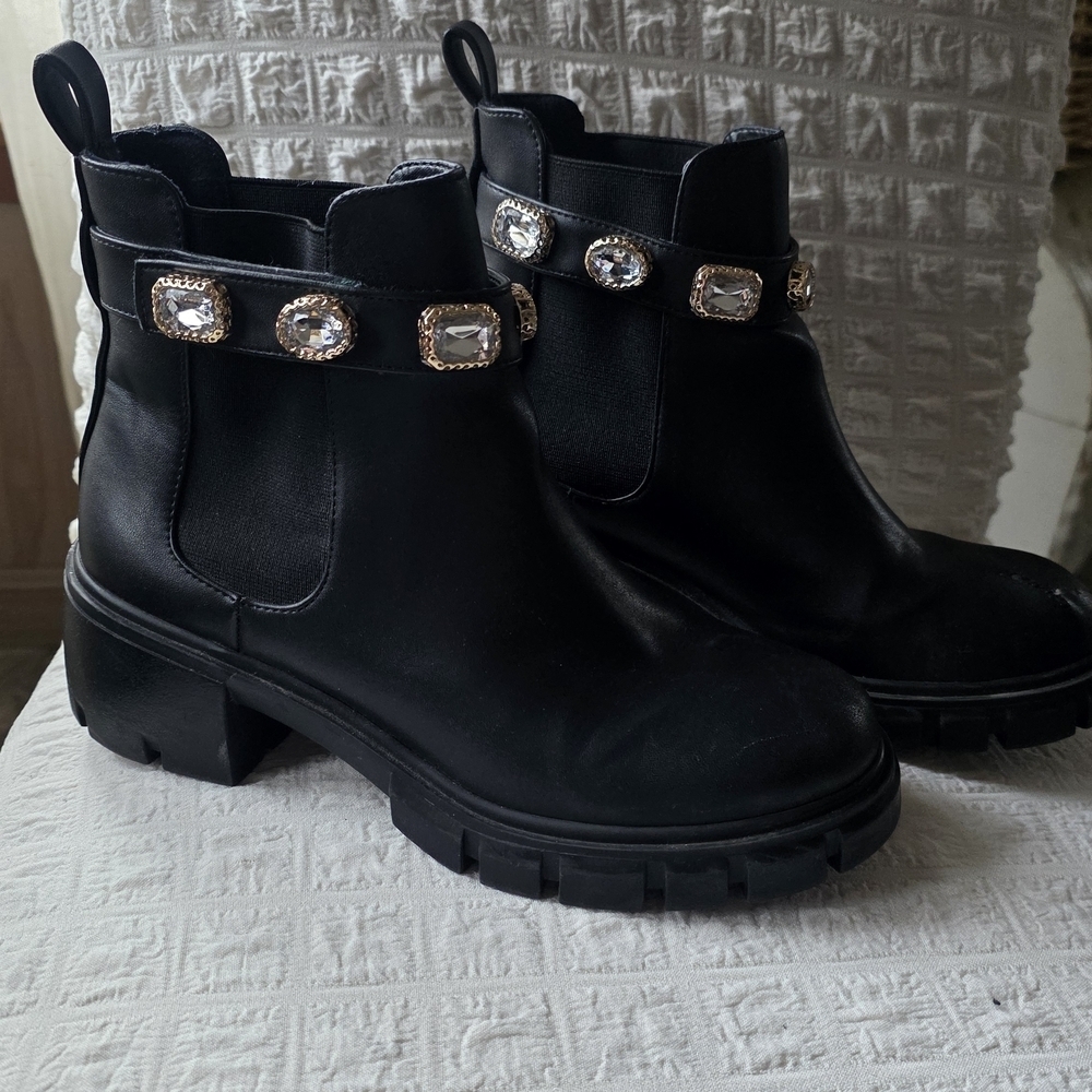 Madden Girl Black Ankle Boots with Jewel Accents